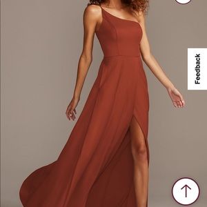 David’s Bridal Cinnamon CREPE-BACK SATIN ONE-SHOULDER BRIDESMAID DRESS size 12